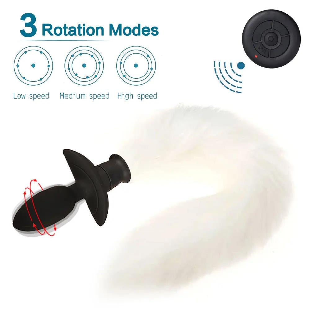 Real Fox Tail Anal Plug Vibrator Cosplay Remote Control Swing Butt Plug Female Masturbator Clitoris Stimulator Sex Toy for Woman