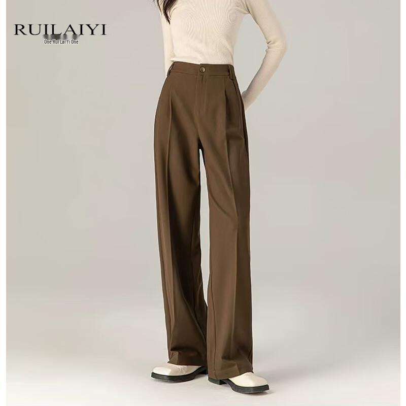 RUILAIYI Women's Lyocell Wool Blend Straight-Leg Trousers