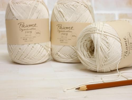 Hamanaka Pomme Solid Cotton Knit Yarn, Medium Weight, Col. 421, Cream, 100g (Approx. 280m), 3-Ball Set (Product Code: 2413)