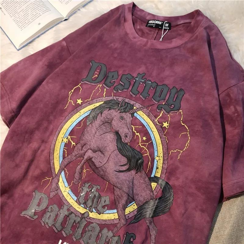 

Женская летняя футболка с коротким рукавом для пар с круглым воротником и буквенным принтом, топ со свободным низом, уличная футболка с короткими рукавами, окрашенная в галстук M красный