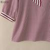 ZANZEA Women Casual V-Neck Half Sleeve Loose Stripe Blouse