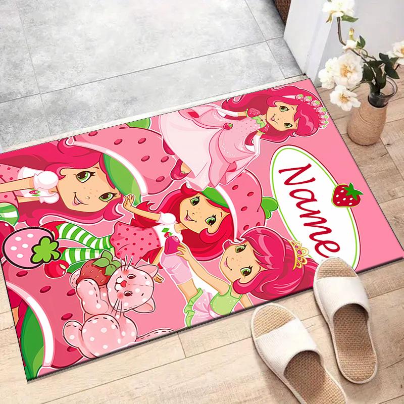 Custom Strawberry Princess Mat Personalized Name, Polyester Washable Indoor Entryway Rug, Gift for Christmas, Easter, Thanksgiving Day