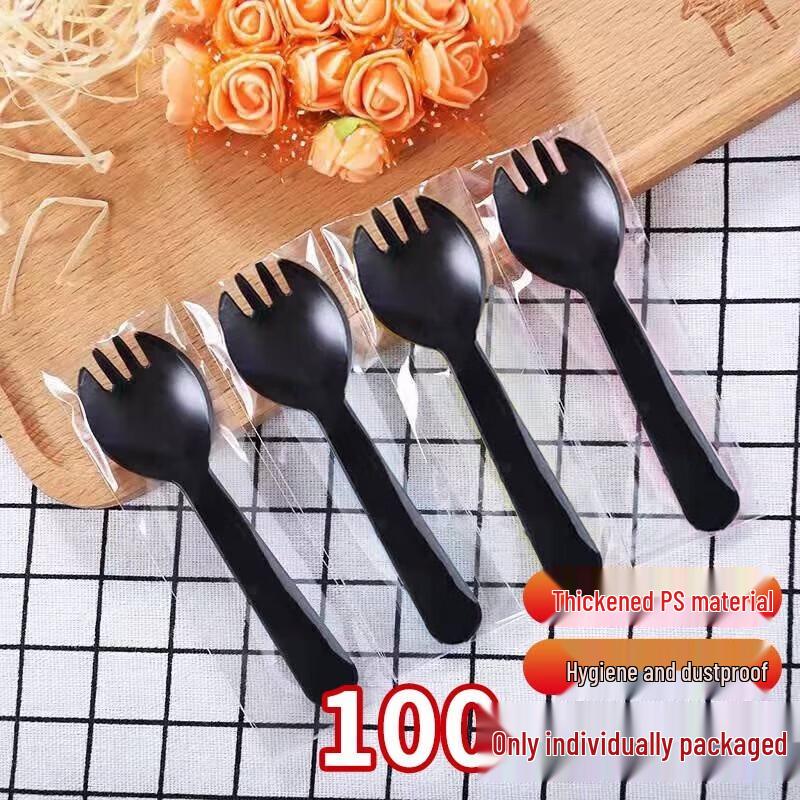 Miaojie Disposable Frosted Fork Spoons, 100-Pack