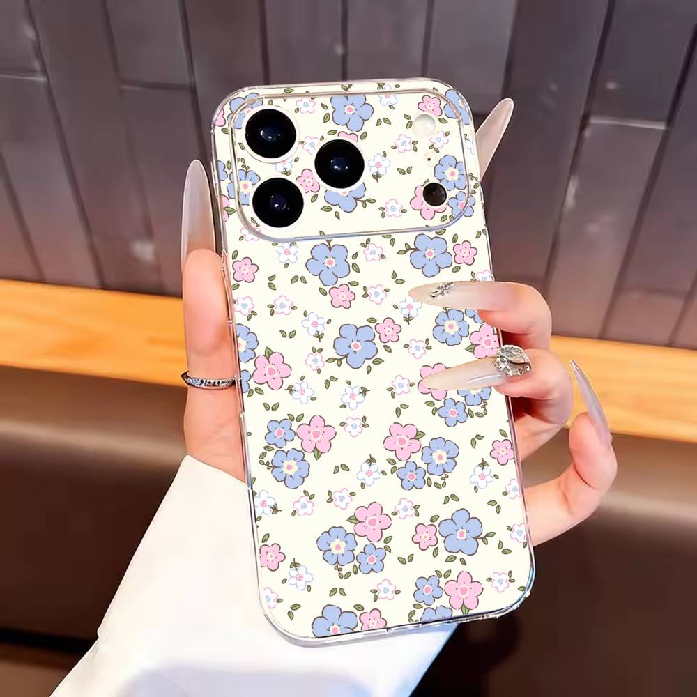 Ditsy Floral Phone Case For iPhone17,16,15,14,13,12,11 Plus,Pro Max Soft Transparent Cover