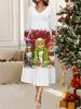 2025 Autumn and Winter New Women Casual Fashion Dress 3D Snowman Pattern Print  Long Sleeve V-Neck A-Line Dresses Christmas Gift