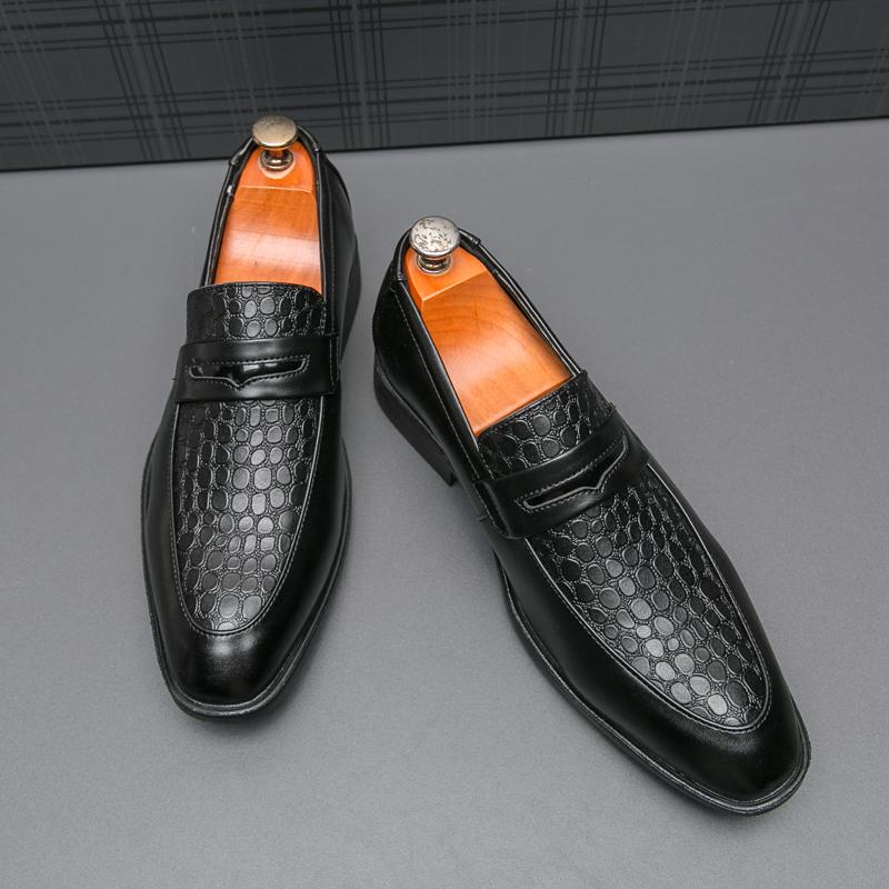 Fashion New Designer Men's Pointed Alligator Pattern Wedding Shoes Male Penny Loafers Formal Dress Footwear Zapatos Hombre