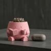 Cute Smiling Face Planter, 3D Printed Reading Head Planter, Sitting Figure Holding Book And Cup Plant Pot for Succulents Cactus Desk