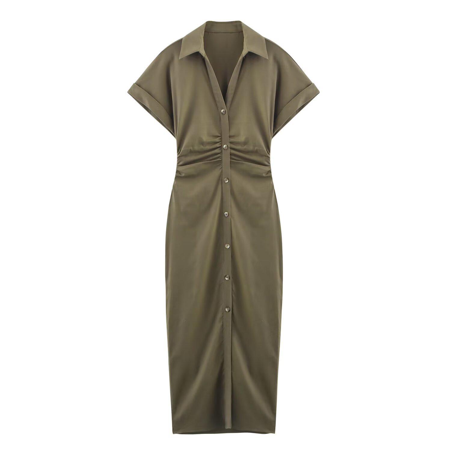 

Весеннее льняное миди-платье в европейско-американском стиле для женщин 2025 Small