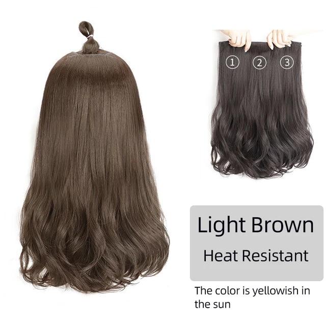 Extensii de păr sintetic, lung, drept, ondulat, ondulat, perucă falsă naturală, cu clipă pentru femeie, o singură bucată pentru femei