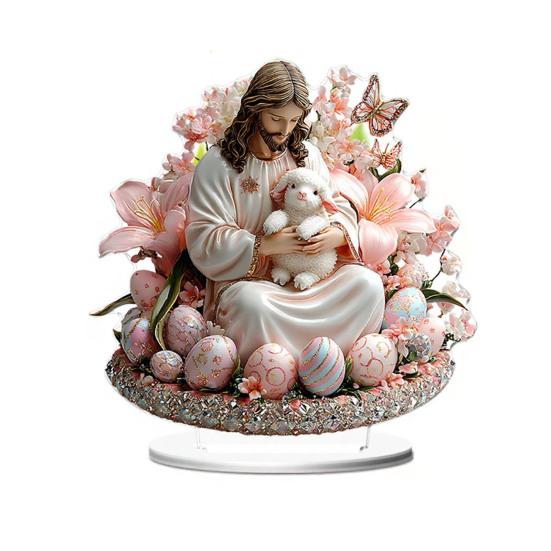 Easter 2D Bunny Acrylic Ornament Eggs Rabbit Table Sign Home Living Room Holiday Party Tabletop Animal