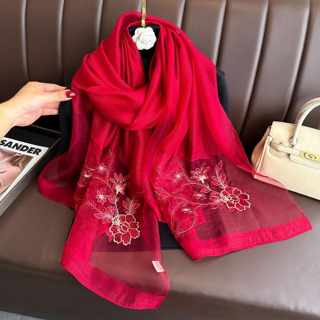 2025 Silk Women Scarf Warm Wool Shawls Lady Wraps Elegant Bufanda Floral Pashmina Embroidery Scarves Foulard  Hijab