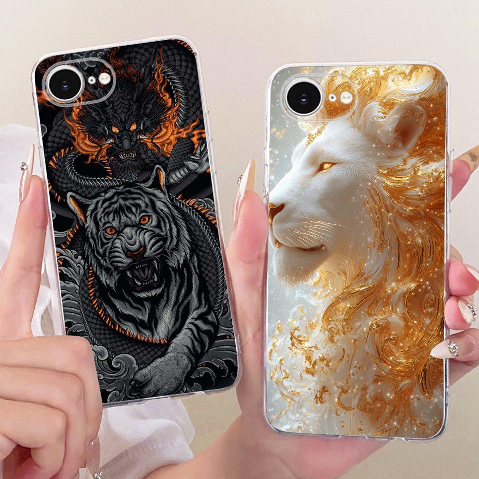 For iPhone 16e 16 Plus 16 Pro Max / SE 2025 Phone Case Chinese Dragon Cute Cat Cartoon Pattern Casing Soft Clear Silicone Cover