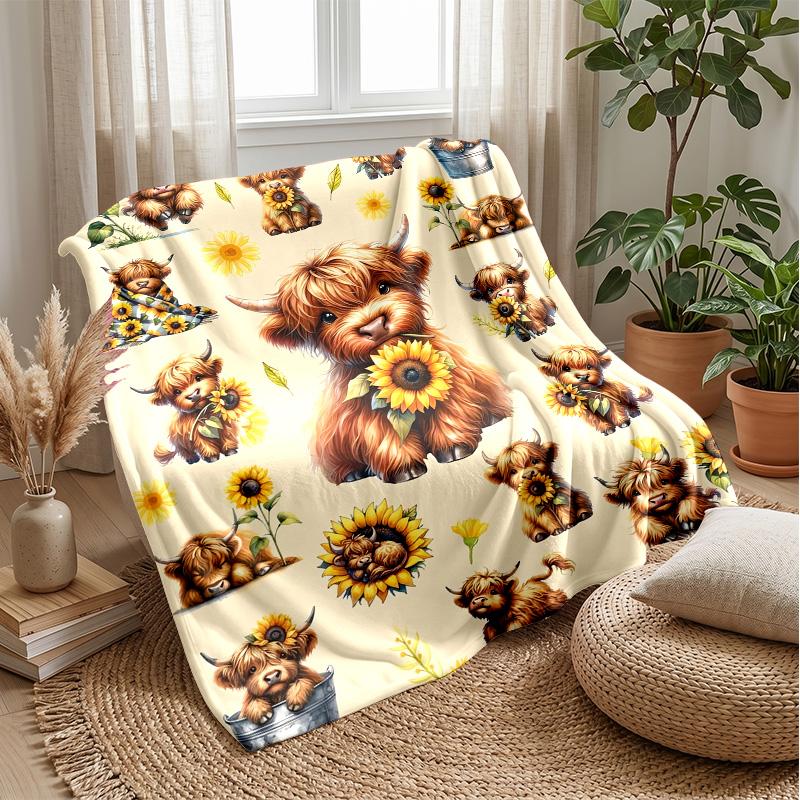 Highland Cows Art Theme Blanket Lightweight Warm Flannel Blanket Decorative Throw Blanket for Home Decoration