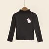 Girls' Ruffle Long-Sleeve Thermal Fleece T-Shirt - Half-High Collar, Perfect for Spring, Autumn, & Winter
