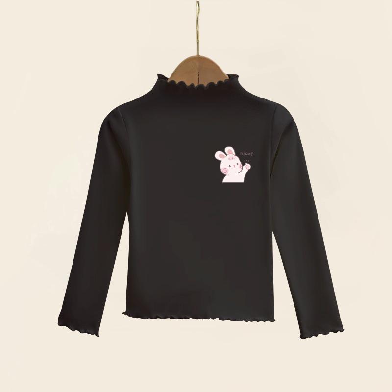 Girls' Ruffle Long-Sleeve Thermal Fleece T-Shirt - Half-High Collar, Perfect for Spring, Autumn, & Winter