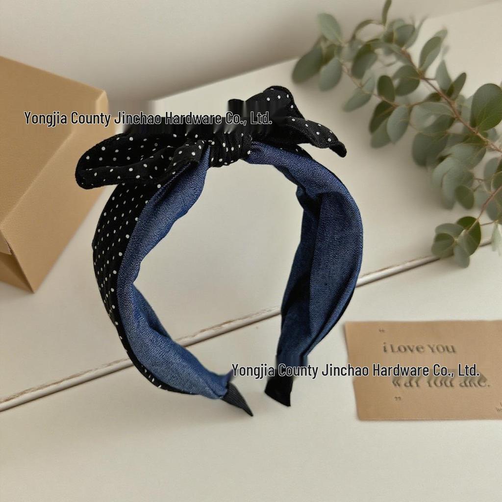 Korean Classic Red & White Polka Dot Bow Headband for Women - 2025 Fashion Hair Accessory