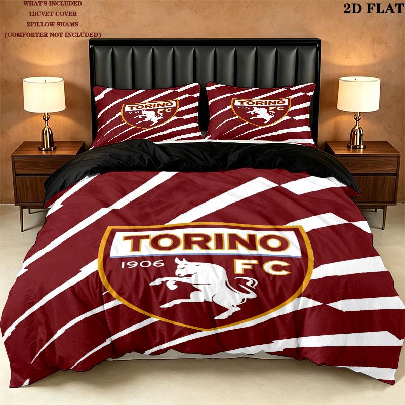 Torino Football Club Pattern Bedding uilt Set uilt Cover Pillowcase Home Decoration Birthday Gift (1 * duvet cover + 2 * pillowcase without core)