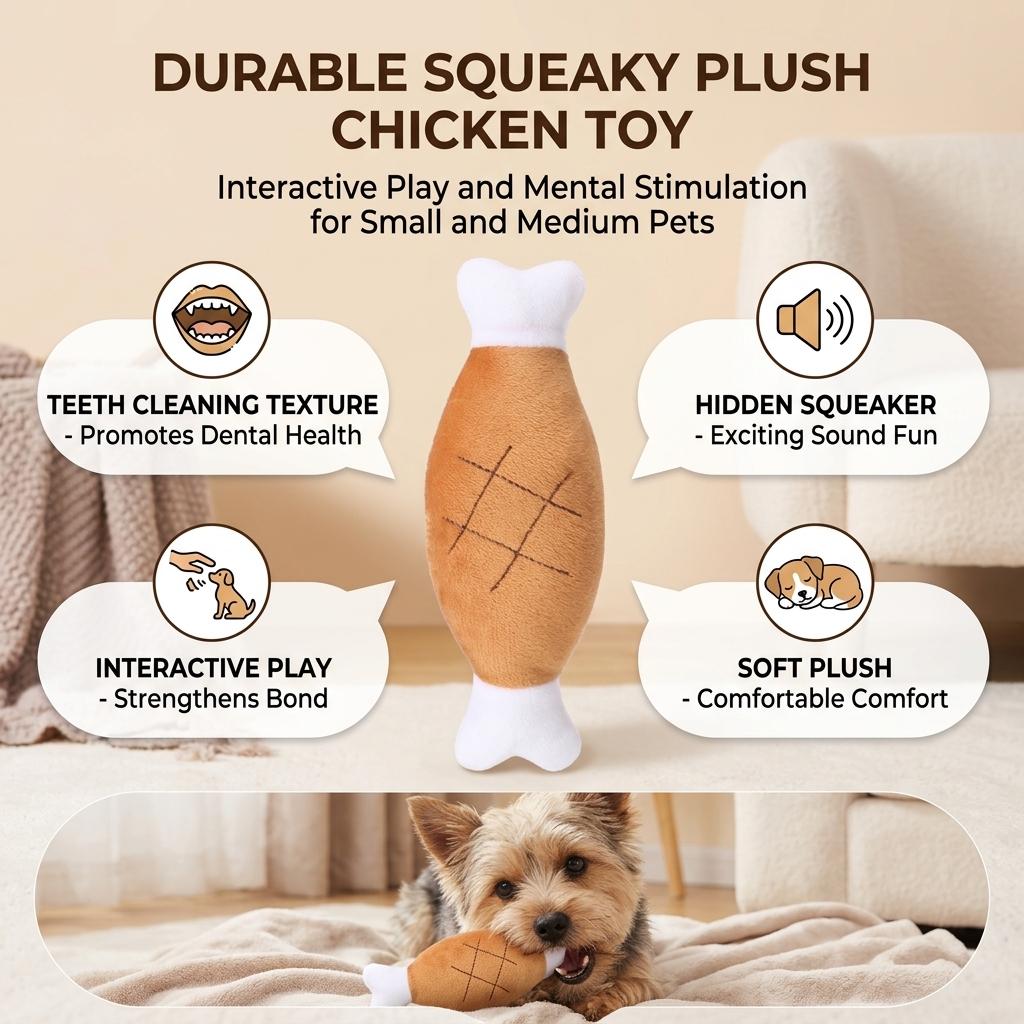 Plush Squeaky Double Bone Chicken Leg Dog Toy Durable Chew Resistant for Small Medium Dogs Pet Supplies