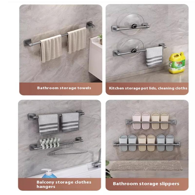 Two Layer Punch-Free Towels Holder Bar Bathroom Storage Rack Towel Rack Organizer Wall-Mounted Towel Shelf