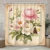 1pc Vintage Peony & Butterfly Shower Curtain - Elegant Floral Design, Cursive Quote, Polyester, 12 Hooks,  Bathroom Decor