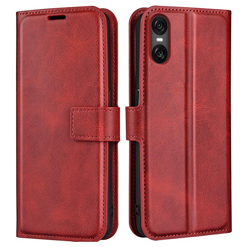 

For Sony Xperia 10 VI Case Wallet Calf Texture Leather Phone Cover Red