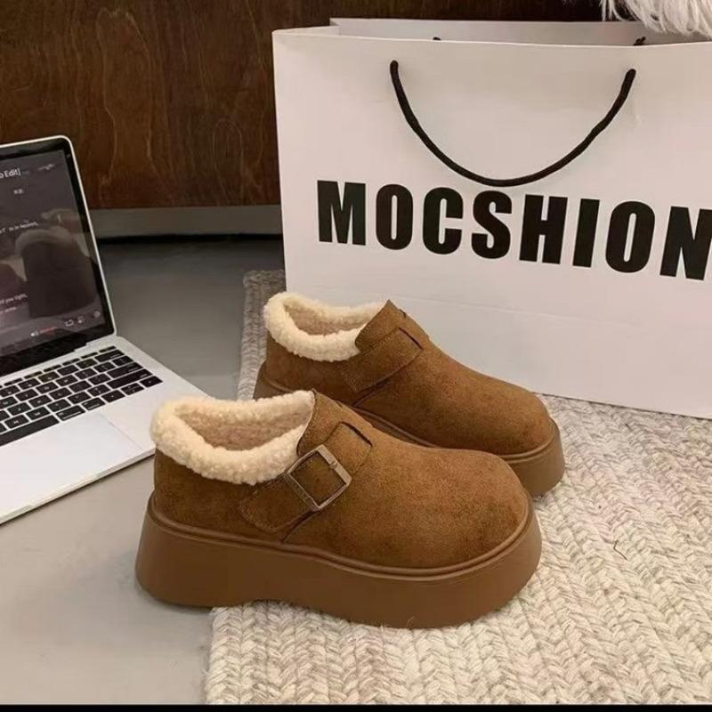 Ghete de zăpadă cu talpă groasă și gleznă joasă pentru femei, noi de iarnă, cu un singur pedalier, pluș pufos, îngroșate, călduroase, pantofi de bumbac