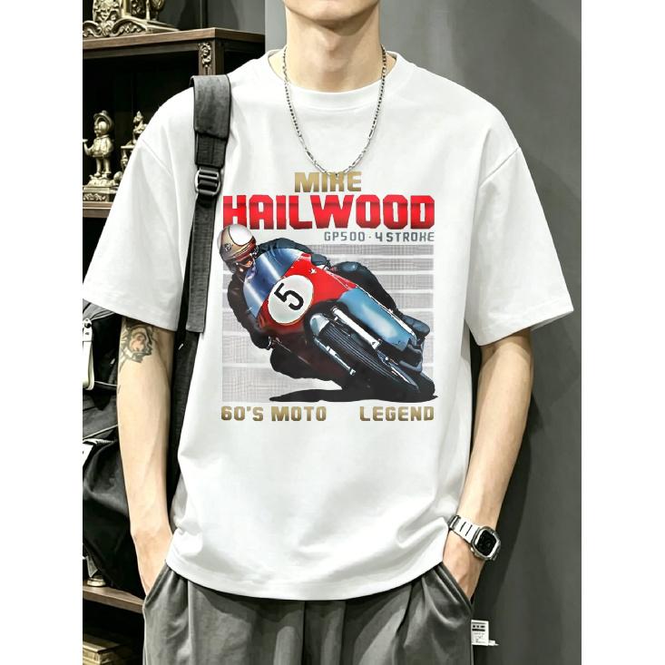 Mike Hailwood T Shirt White Motorcycle Racing Graphic 60S Moto Legend Print Casual Streetwear for Men S белый