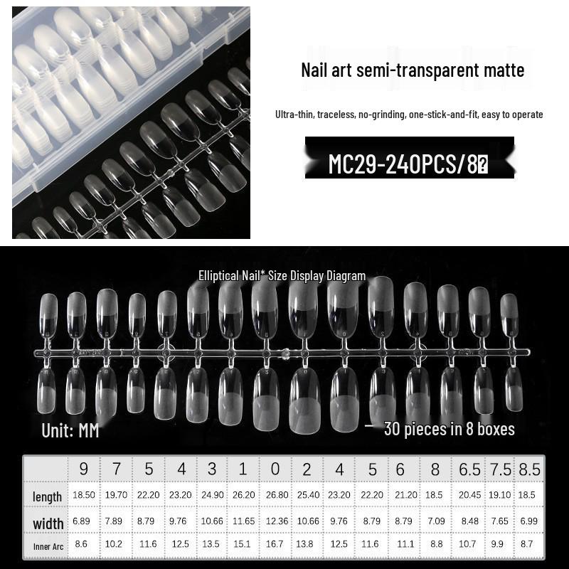 Ultra-Thin Matte Nail Art: Seamless False Nail Tips, Full/Half Cover, 240-Piece Box.