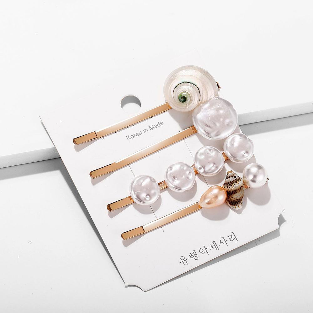 

Ocean Style Pearl Bead Shell Hair Clip Earings Set A4 4 pcs#1
