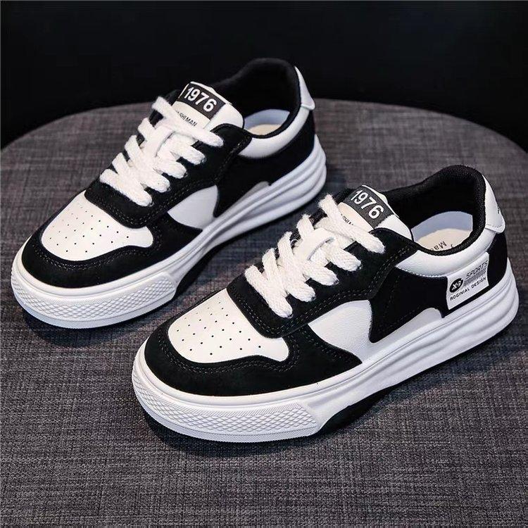 

New Black and White Geometric Low Top Sports Shoes - Breathable Mesh Thick Soled Shoes with Non Slip Soles 38