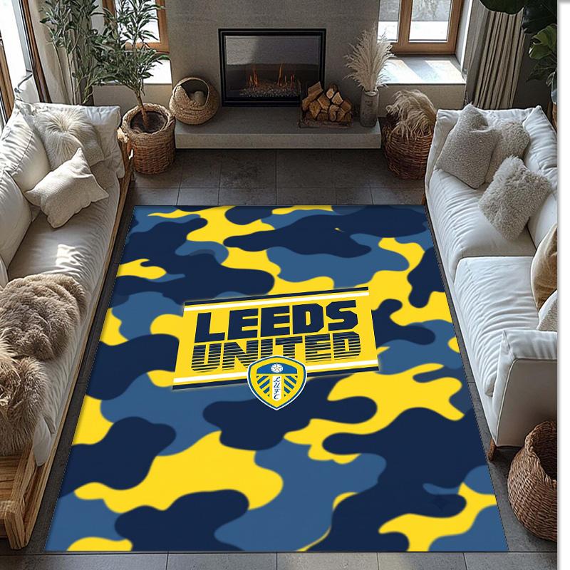 Leeds United Voetbal Print Kristalfluweel Tapijt, Comfortabel Waterabsorberend Antislip Binnen Vloerkleed