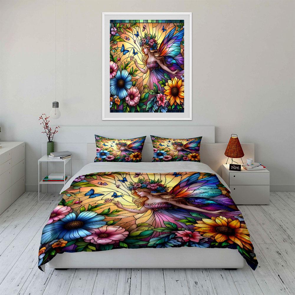 Colorful Fairy Garden Decor Set Kid'S And Adults' Bedroom Decor, Exquisite Three-Piece Bedding Set Gift
