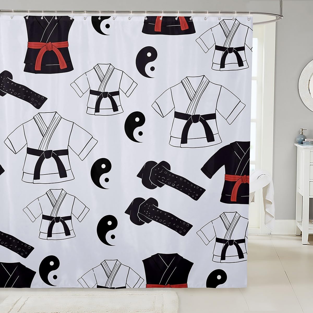 

Kidstaekwondo Shower Curtain Boys Girls Kungfu Karate Sunset Bathroom Shower Curtain Set Martial Art Bath Curtain Japanese Style W60H190(CM)-1 Pcs