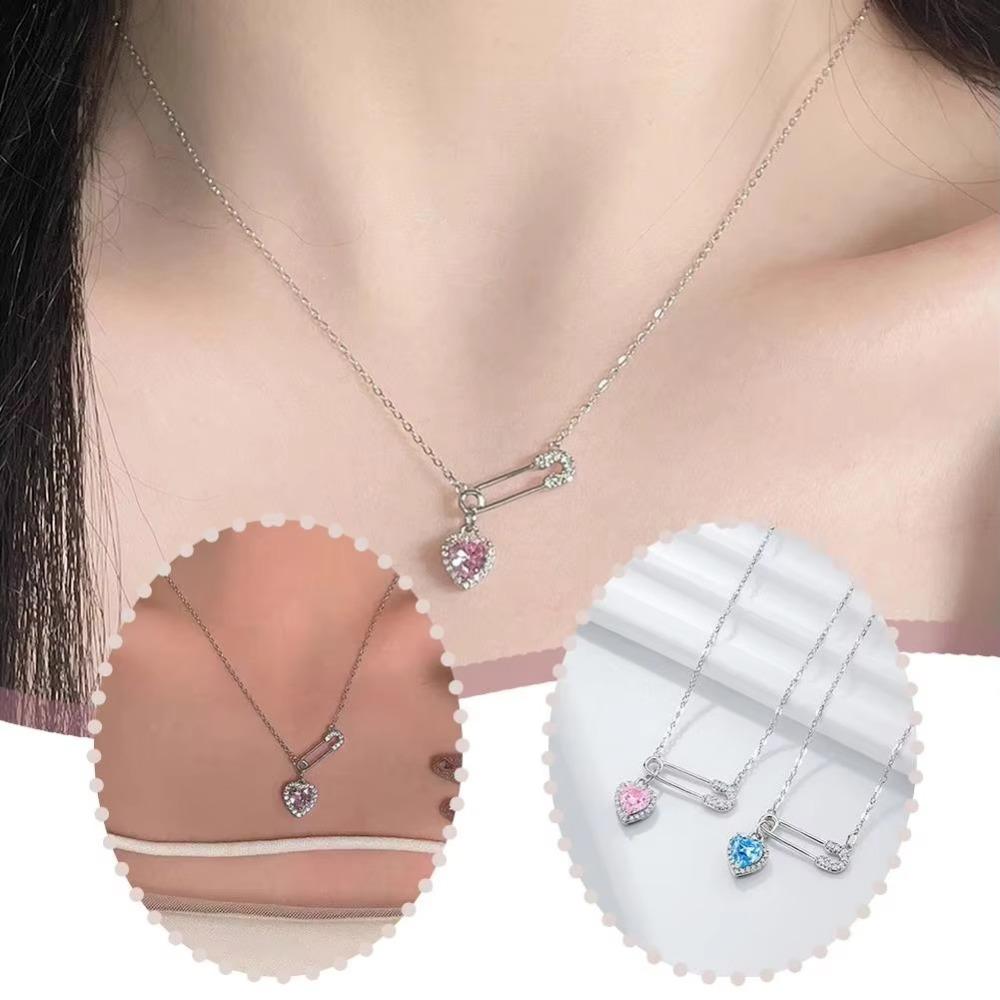 Love Pendant Pin Necklace Safety Needle Necklace Fashion Choker  Women