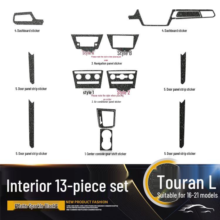 Carbon Fiber Gear Shift and Door Wrap Stickers for 2016-2021 VW Touran Interior.