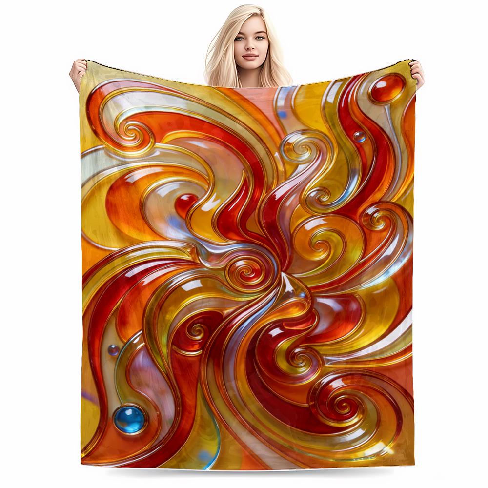 Abstract Swirl Pattern Blanket In Vibrant Red and Yellow Colors Blanket, Suitable for Use In the Bedroom, Living Room, On the Sofa