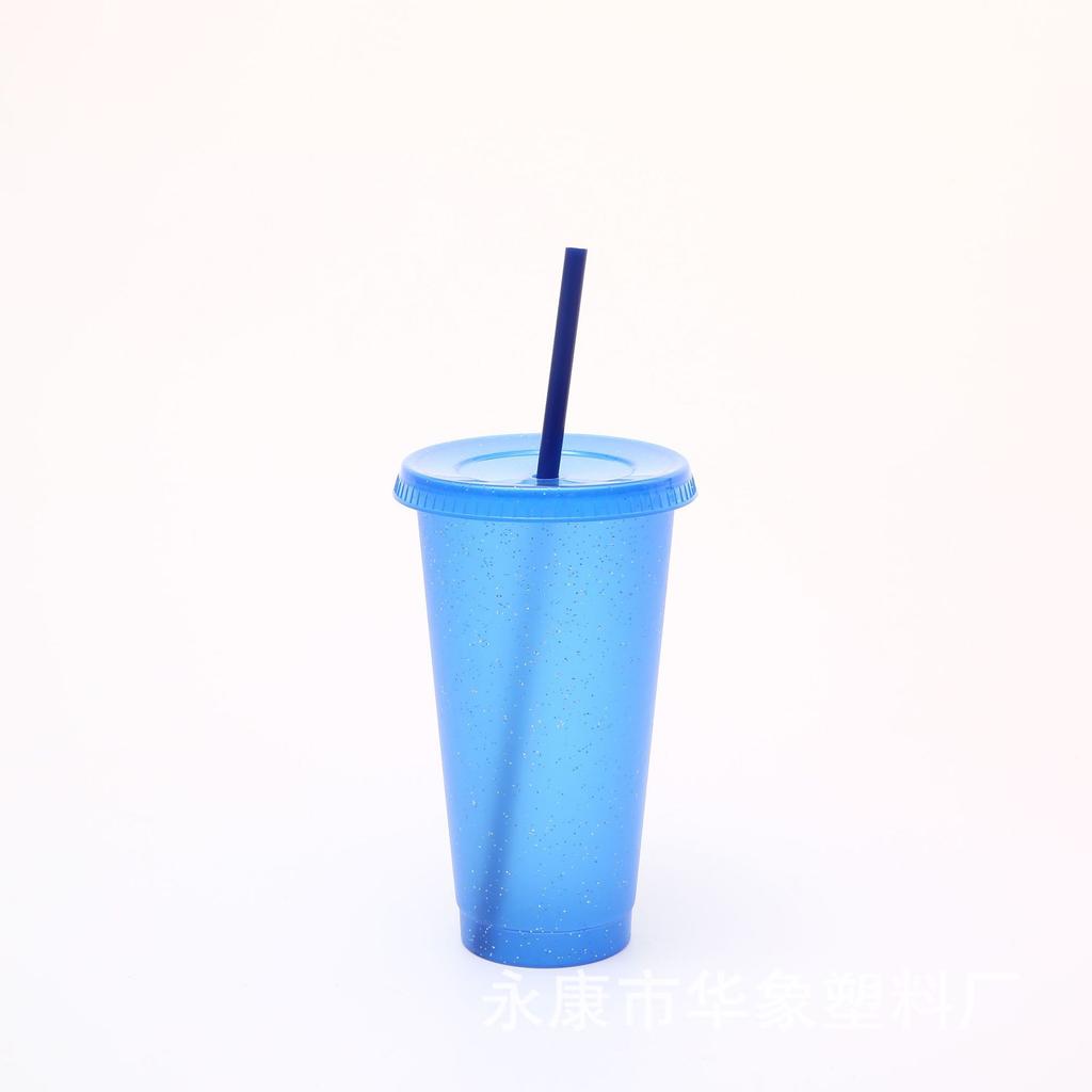 1 Stück 710ml Becher mit Deckel & Strohhalmen Wiederverwendbare Plastikbecher Eiskaffee Große Wasserflasche Party Kaltbecher Sommer Trinkgeschirr