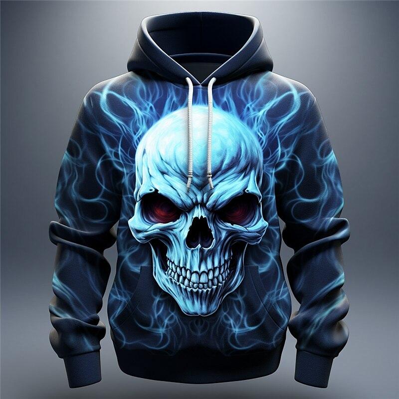 New Trend Skull Tie-dye Hoodie Autumn And Winter Street Hip-hop Style Personality Sweatshirt Men's Super Loose Casual Pullover