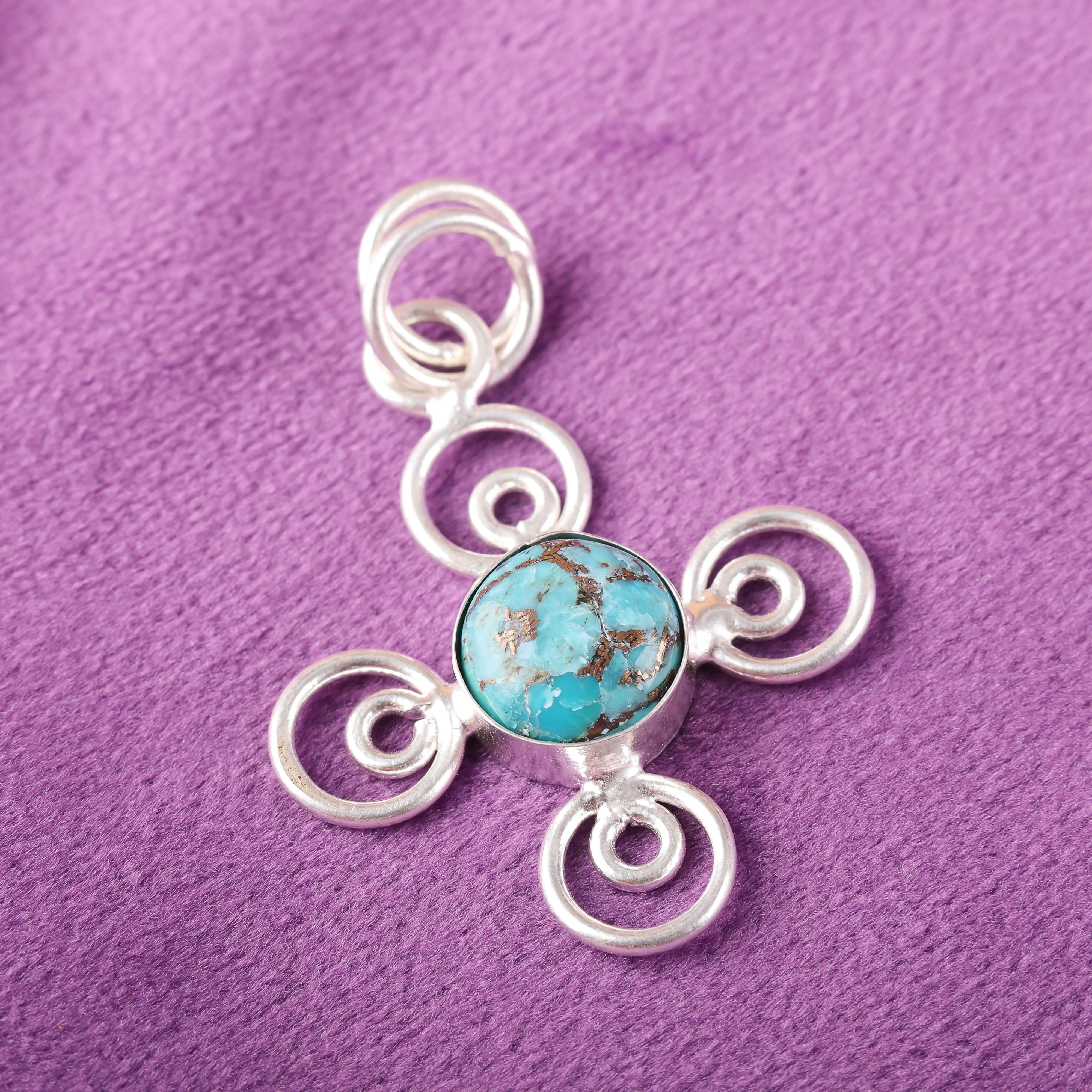 

Подвеска из голубой медной бирюзы ручной работы, подвеска из стерлингового серебра 925 пробы, антикварное украшение, для подарка на годовщину 1.57 Inches синий