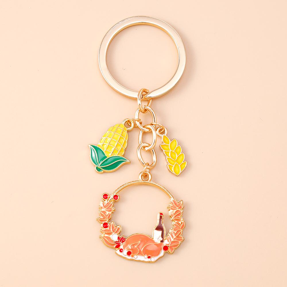 Fashion Autumn Maple Leaf Keychain Women Girls Corn Pumpkin Key Ring Pendants for Handbag Decor DIY Key Chain Jewelry Gifts