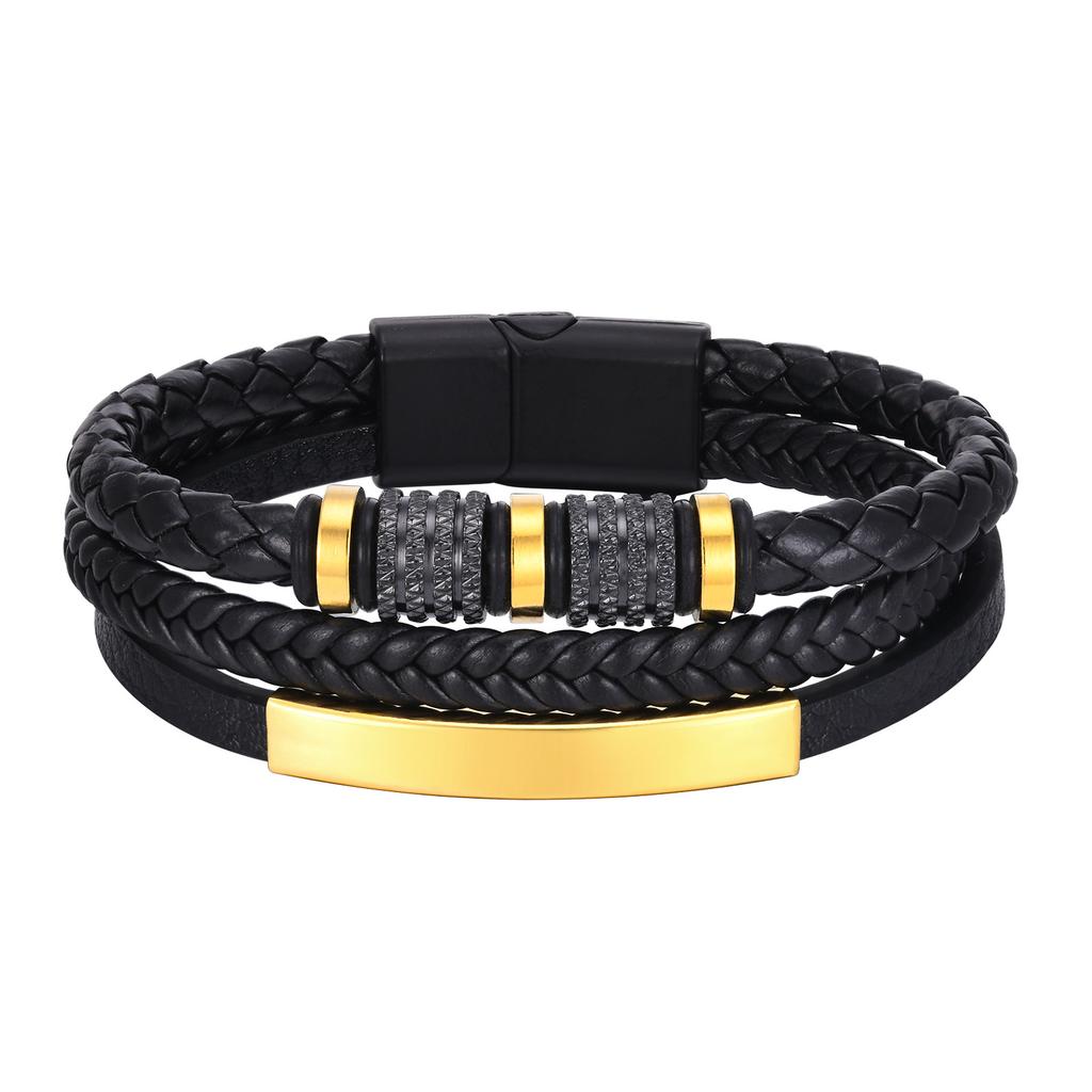 Custom Multi Layers Leather Bracelet for Men,Classic Metal Tube Handmade Braided Wristband,Gift for Husband Father Boyfriend