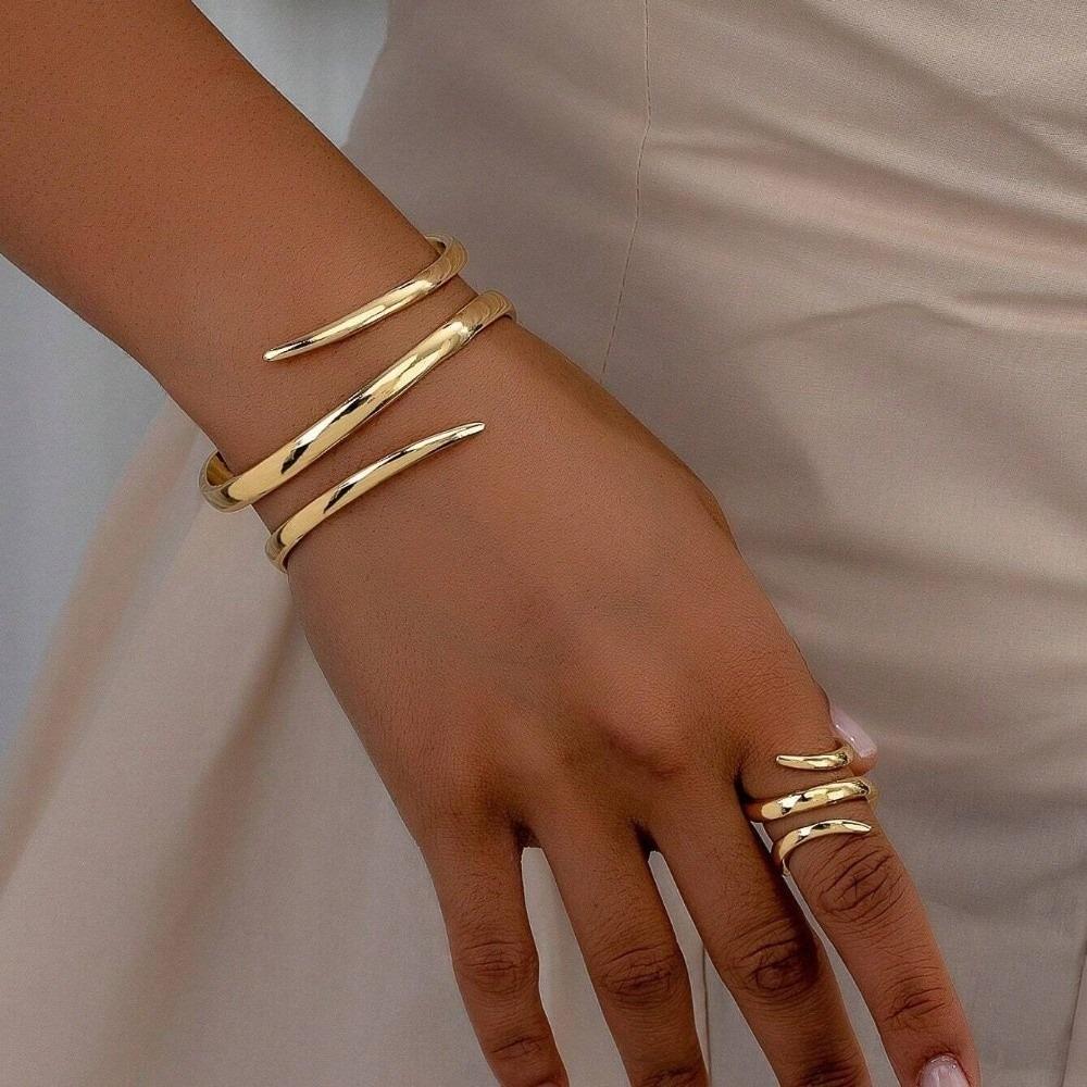 2Pcs/Set Elegant Hollow Snake Armlet Minimalist Geometric Ring Multi-layer Jewelry Set Parties