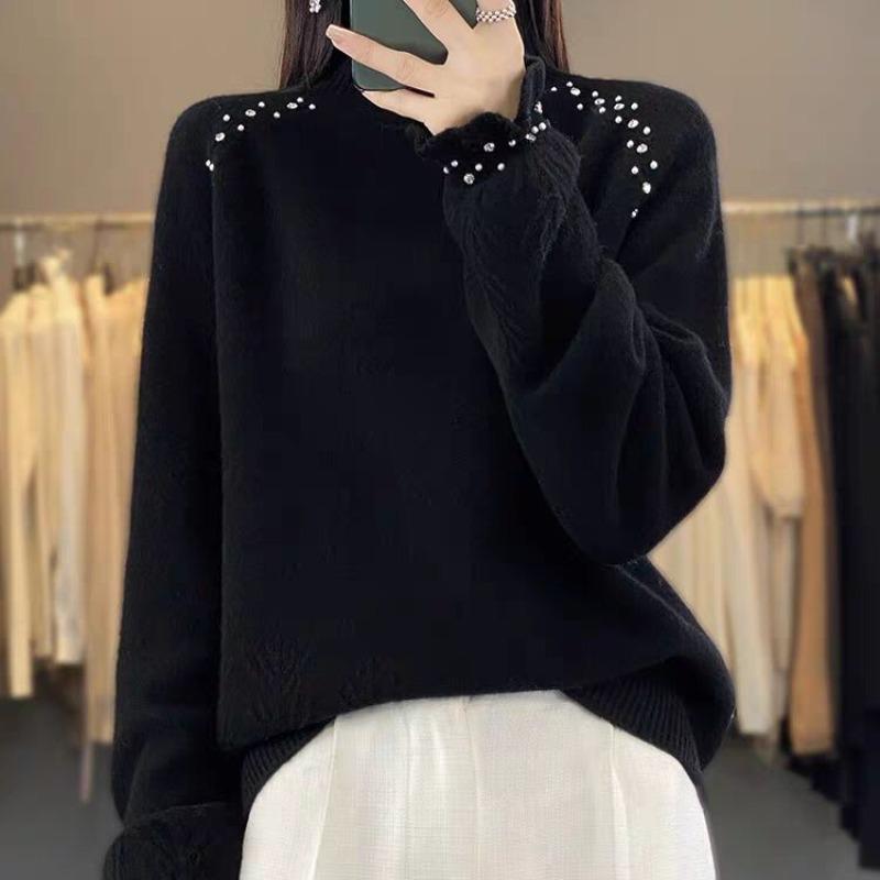 Women's Autumn and Winter Sweater Thickened Loose Lazy Half-high Neck Princess Sleeve Cashmere Base Sweater