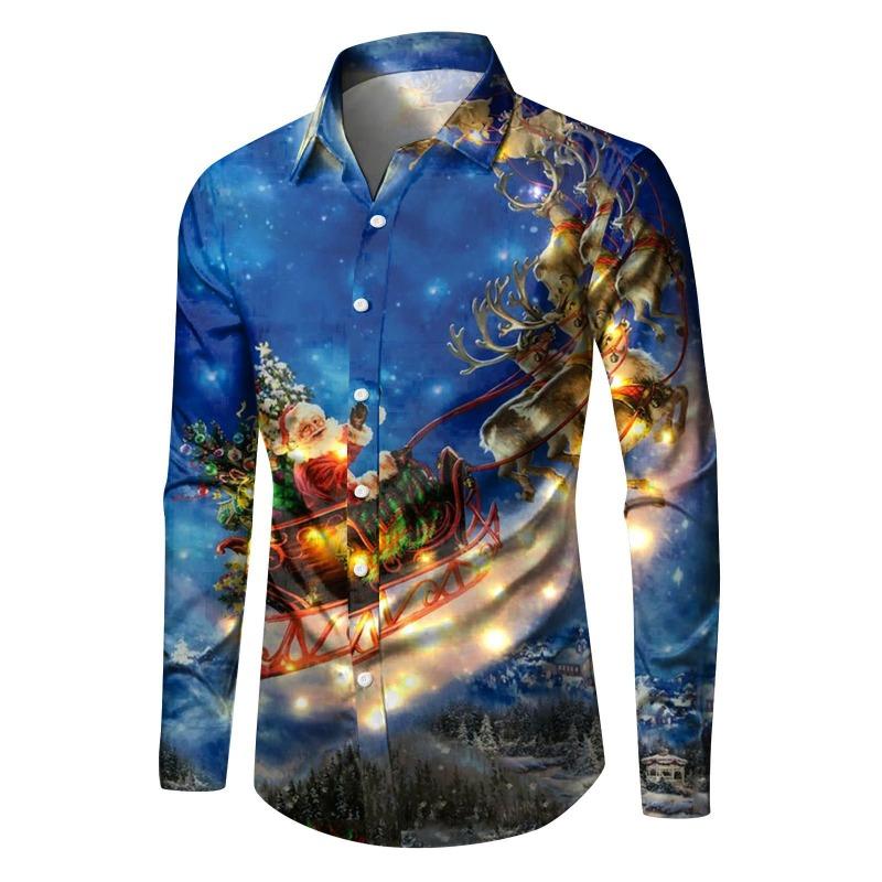 

Європейська та американська різдвяна тематична сорочка з 3D-друком з довгими рукавами, вільні та повсякденні чоловічі топи з довгими рукавами 2XL