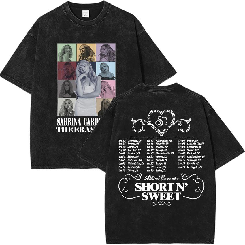 Vintage Vasket Sabrina Carpenter Short N Sweet Album T-skjorte Menn Kvinner Sommer Casual Oversized T-skjorte Y2k Harajuku Klær