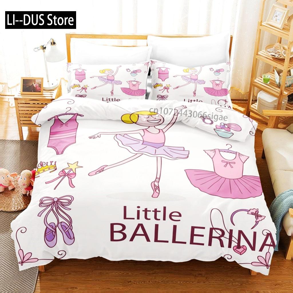 Conjunto de Cama Rosa Menina de Ballet Desenho Animado Menina Dançarina Capa de Edredom Princesa Tamanho Twin Para Crianças Meninas Presentes de Aniversário Decoração de Quarto