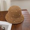 Summer Straw Hat For Women With Pearl Decor And Wide Brim Sunshade For Outdoor Sun Protection