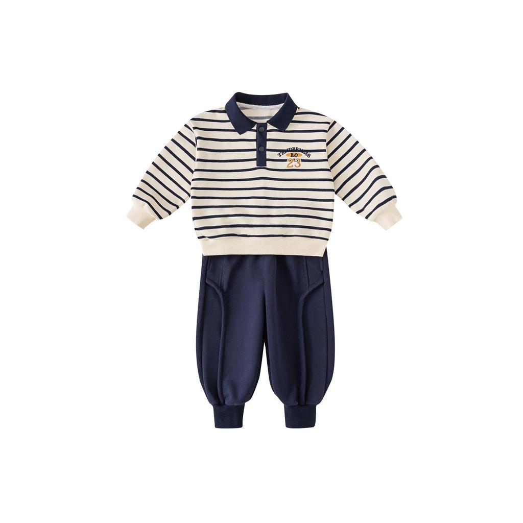 Boys Striped Cotton Kids Sweater Pants Set With Letter Cartoon Prints For Autumn Playtime