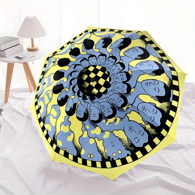 

1pc Mandala Faces Automatic Open 8-Rib Windproof Umbrella, Travel & Commuting, Suitable for All Seasons