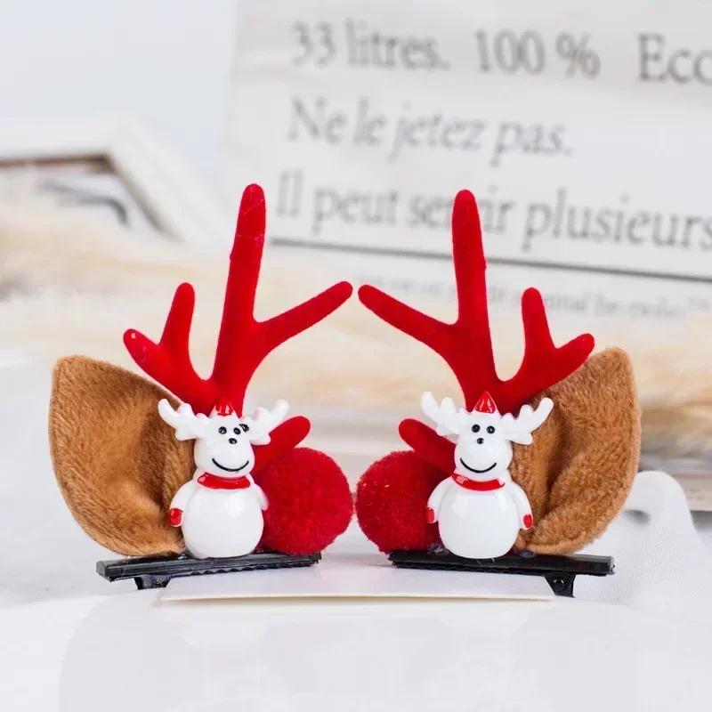 2pcs Christmas Hairpin Cute Antler Deer Ear Hair Clips Santa Claus Snowman Barrettes for Girls Headwear Women Hair Accessories